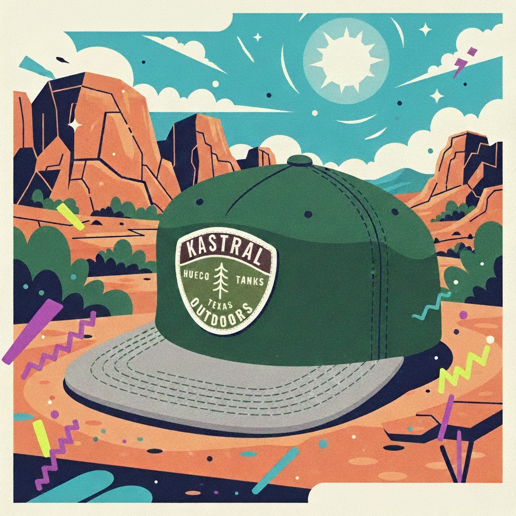 Green cap with a logo on a desert landscape background