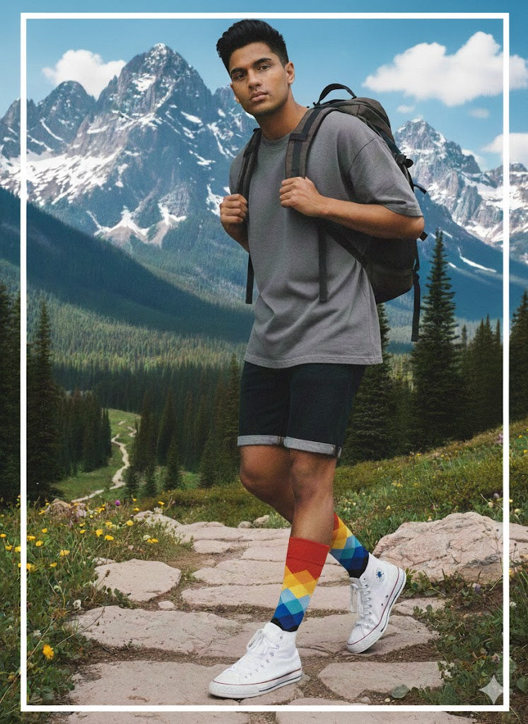 Man hiking with a backpack in a mountainous landscape