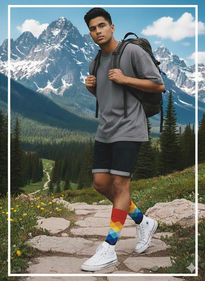 Man hiking with a backpack in a mountainous landscape